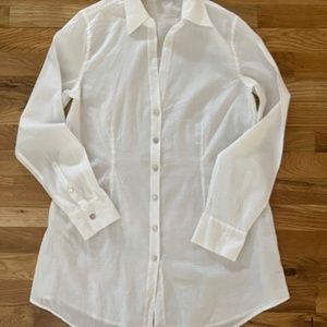 eileen fisher 100% organic cotton white buttons long blouse sm